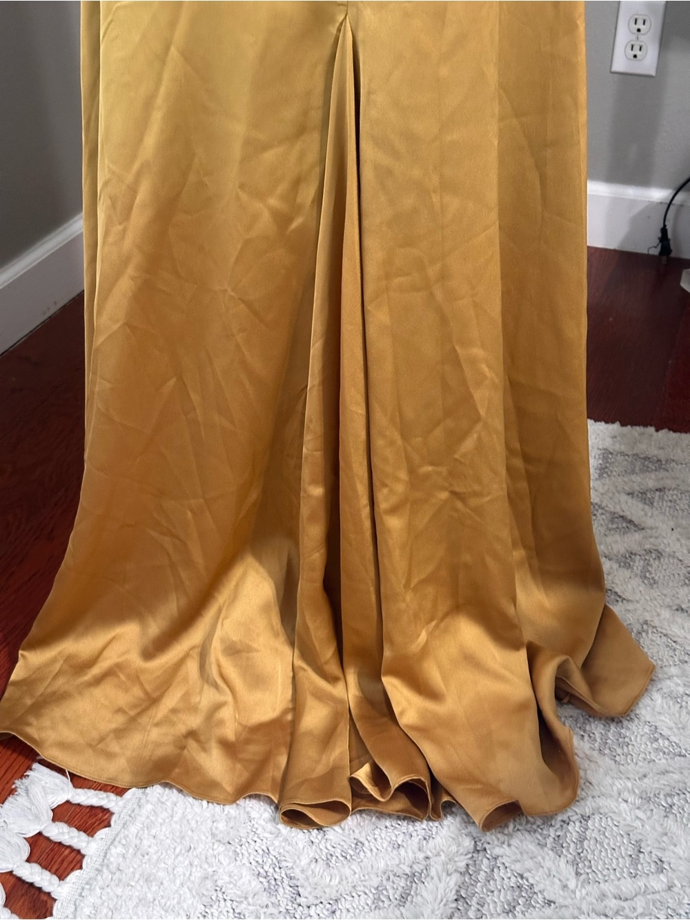 Fame and Partners Rosabel Dress Mustard Gold Satin Cowl Neck Capsule Prom Maxi - Picture 7 of 11